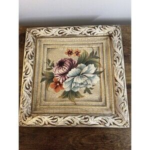 Distressed Floral Gold Decorative Square Plate Cottagecore Feminine Country
